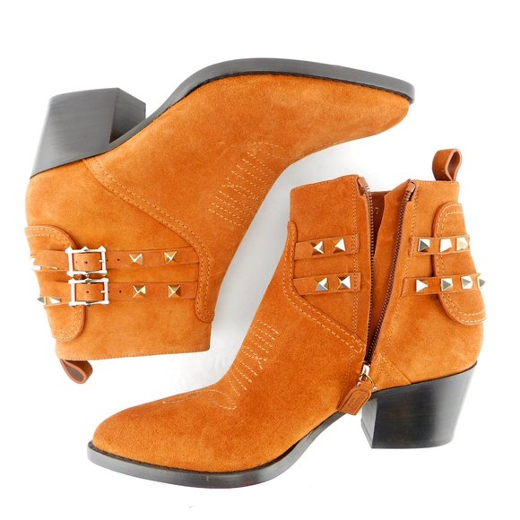 New VALENTINO Rockstud Brown Suede Western Bootie 37 - Picture 4 of 11
